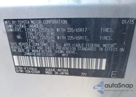 2015 Toyota Rav4 Le из США, поврежденный, VIN JTMBFREV8FD120467